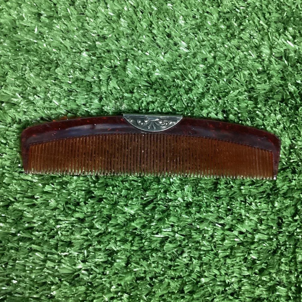 Antique Denmark Silverplate Compact Comb w/ Shell Case